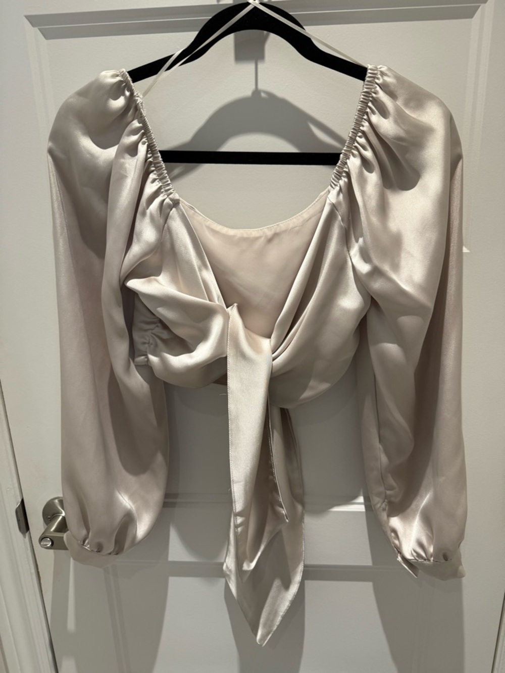 Dynamite Satin Scoop Tie-Back Blouse in Soft Cream - Picture 8 of 8